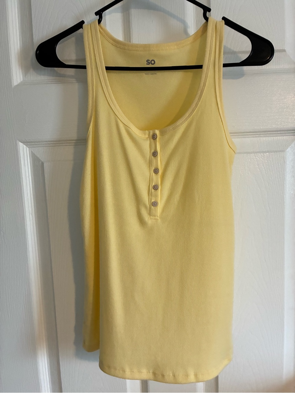 SO Pale Yellow Ribbed Henley Tank